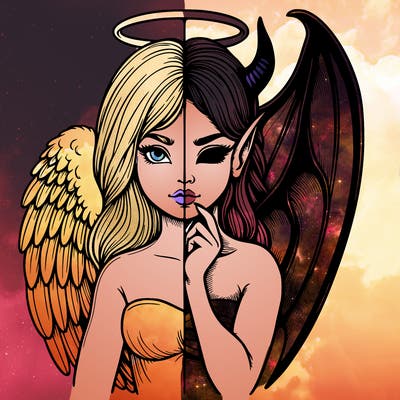 realistic angel half demon