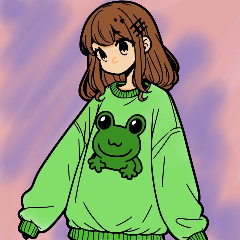 girl wearing frogging sweatshirt
