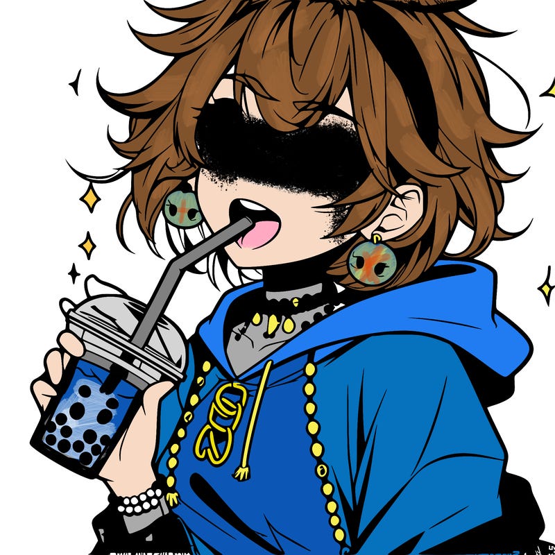 hot baddie anime girl drinking boba and biting the straw