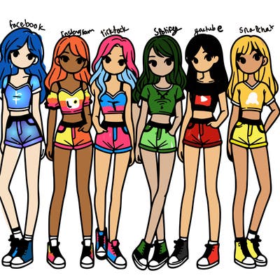 a group of girls wearing crop tops and shorts