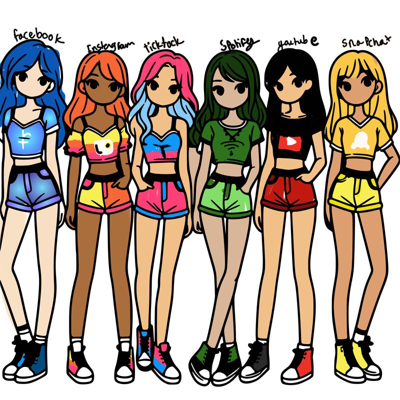 a group of girls wearing crop tops and shorts