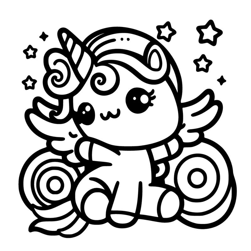 cute unicorn with spiral horn and wings