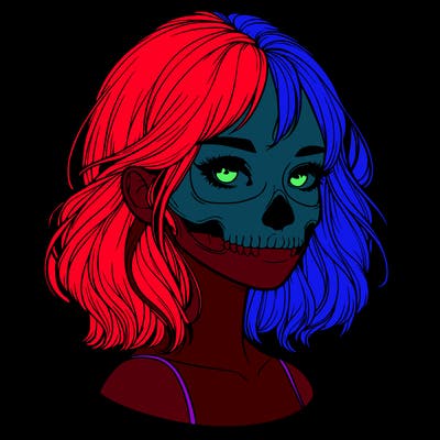 realistic girl with skull