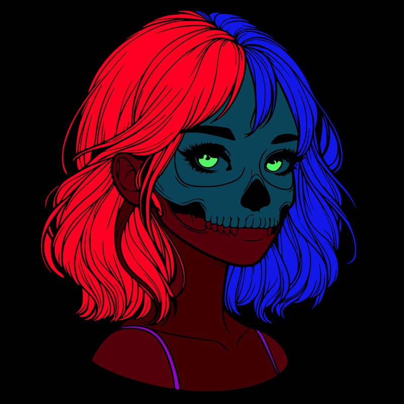 realistic girl with skull