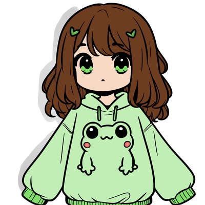 girl wearing frogging sweatshirt