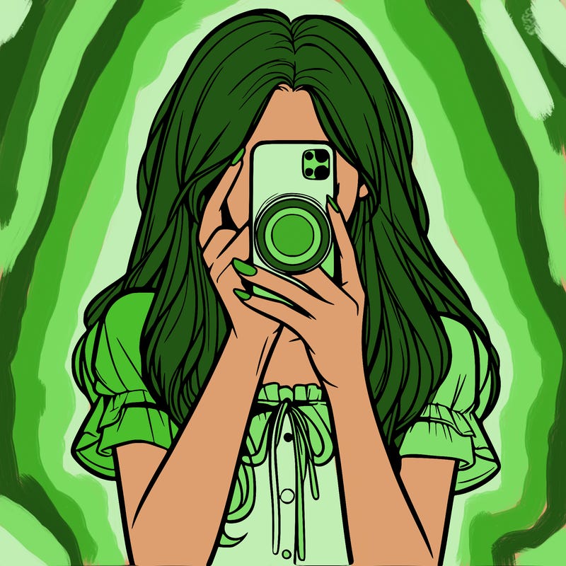 a realistic girl holding her phone taking pictures