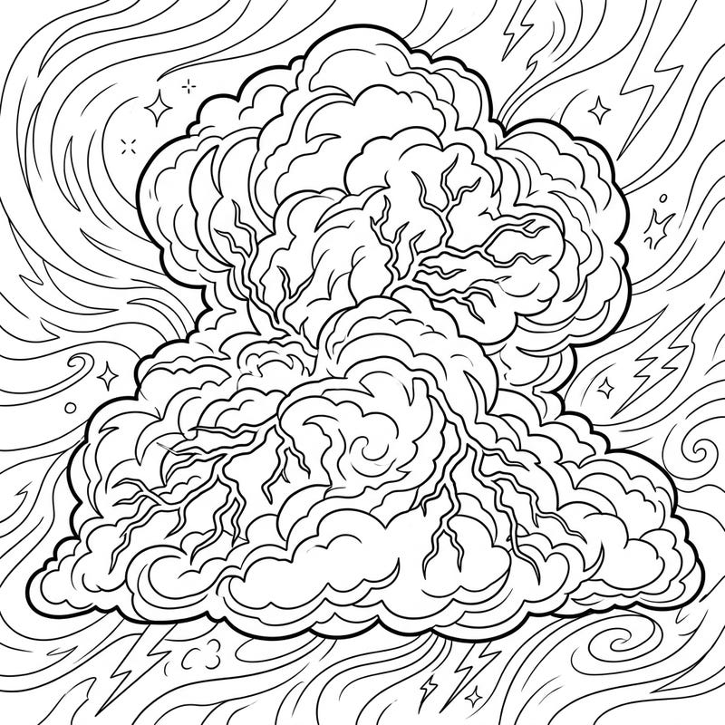 Dive into the raw energy of nature with this captivating Intra-Cloud Thunder coloring template. It features a majestic storm cloud, ready for your vibrant interpretation.