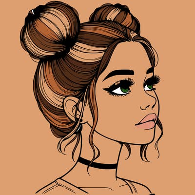realistic girl with buns on the top of her head