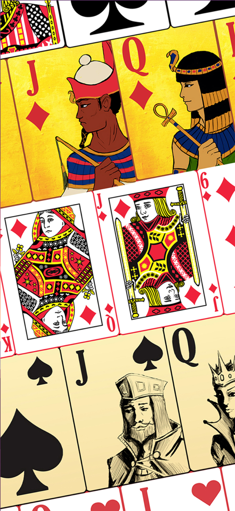 ⋆ Spider Solitaire Card Game ⋆ - A variety of artistic playing card designs including Egyptian and sketch styles