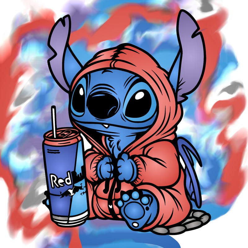 stitch a hoodie and redbull