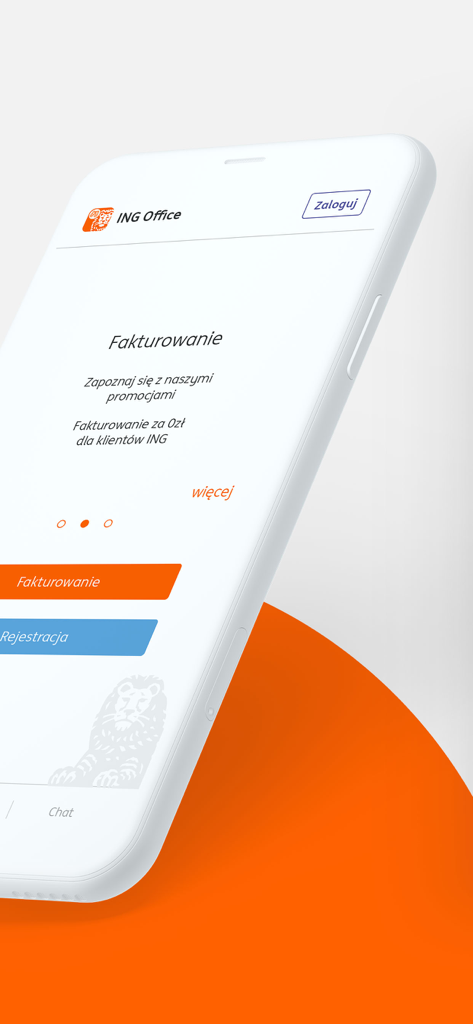 Interfaz de la aplicación móvil ING Office para facturación y gestión empresarial