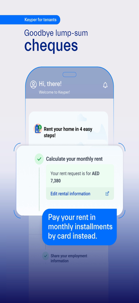 Keyper: Manage & Rent Property - Keyper app interface showing monthly rent installments and card payment feature for tenants