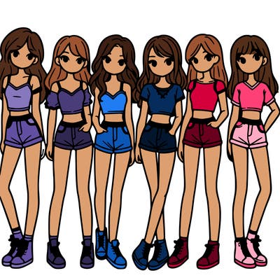 a group of girls wearing crop tops and shorts