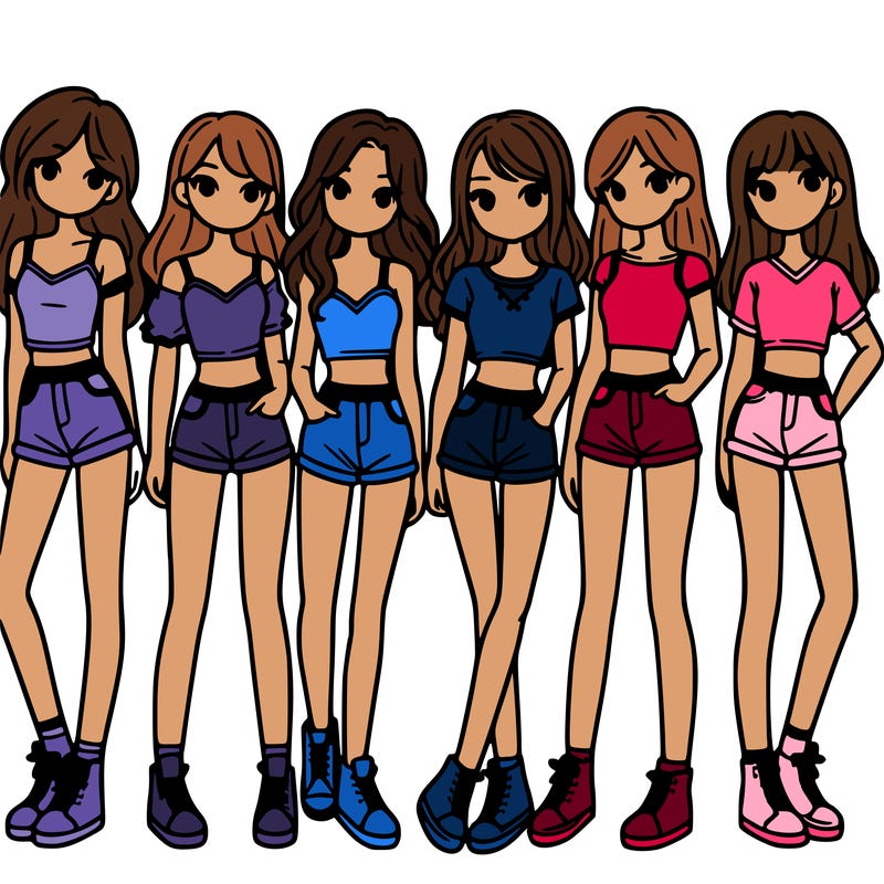 a group of girls wearing crop tops and shorts