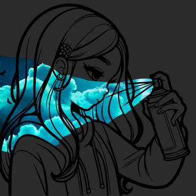 a realistic girl spray painting