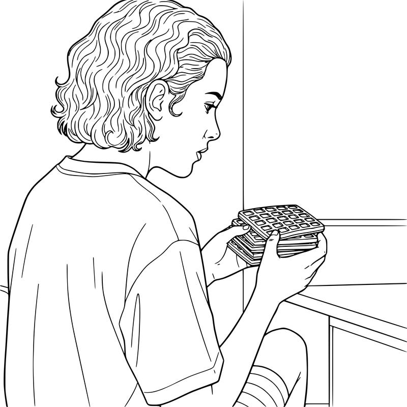 eleven from stranger things holding eggo waffles