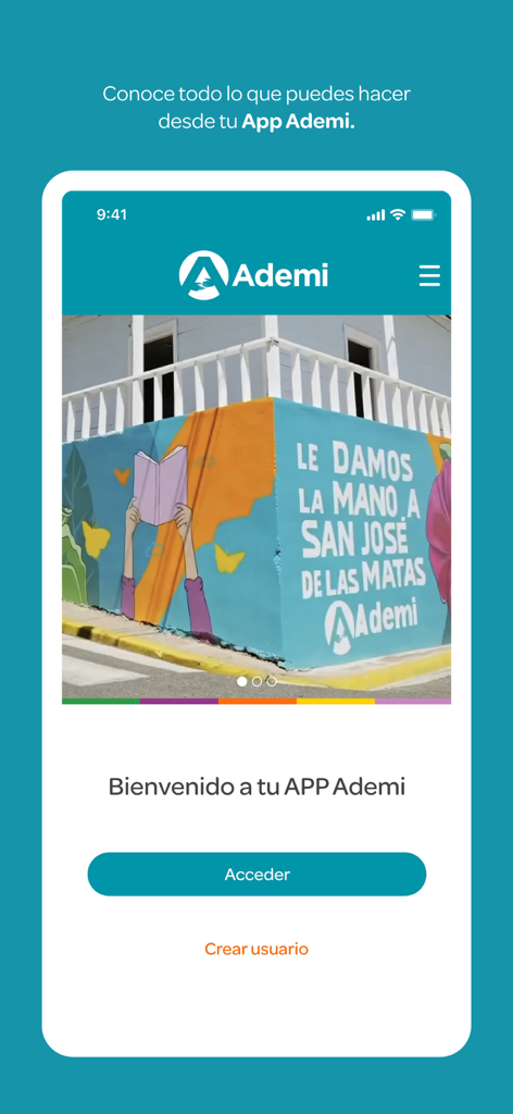 App Ademi 모바일 뱅킹 애플리케이션의 시작 화면
