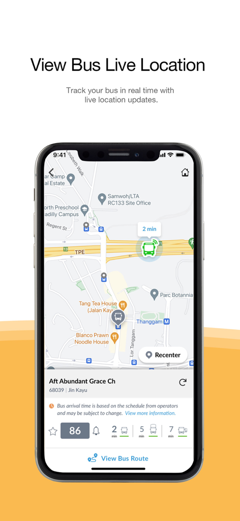Live-Busverfolgung und Ankunftszeiten auf der Karte der MyTransport.SG App