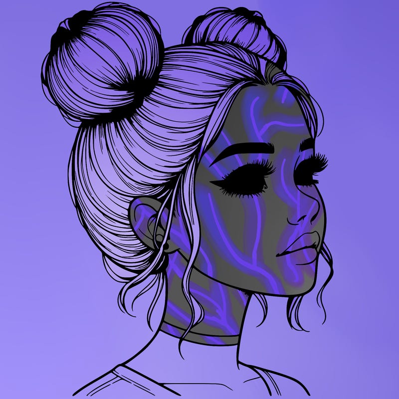 realistic girl with buns on the top of her head