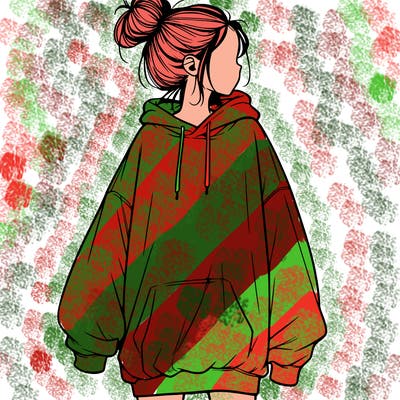 realistic girl with a oversized sweatshirt on and a bun