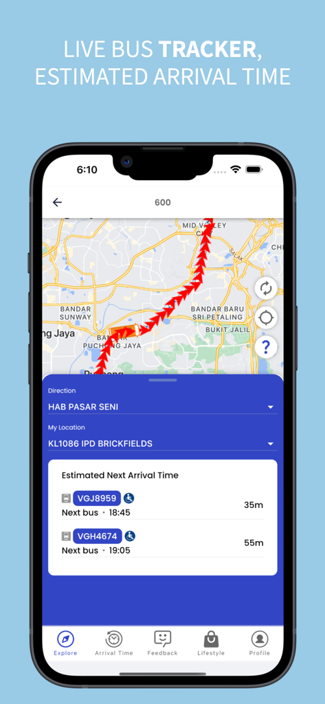 MyRapid PULSE app interface displaying live bus tracking and estimated arrival times