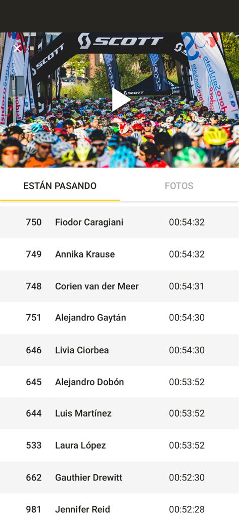 GED Sports Live - Resultados de carrera en tiempo real y lista de tiempos de participantes en la aplicación móvil GED Sports Live