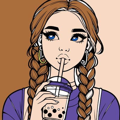 realistic girl with braided hair drinking boba