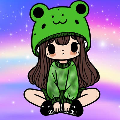a girl wearing a frog hat and some frog socks