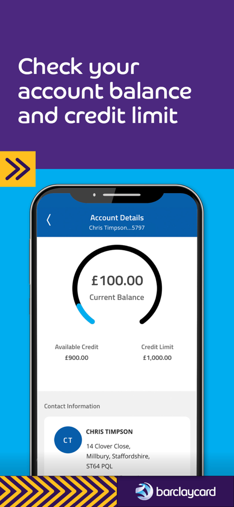 Barclaycard for Business - Interfaz de la aplicación móvil Barclaycard for Business mostrando el saldo individual de la cuenta y el límite de crédito