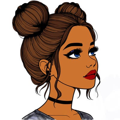 realistic girl with buns on the top of her head