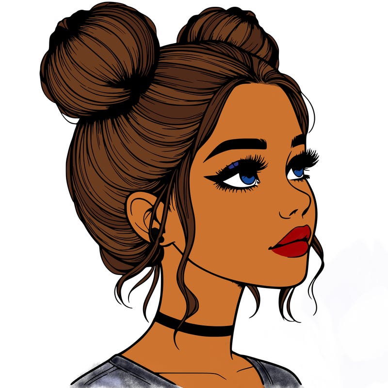 realistic girl with buns on the top of her head