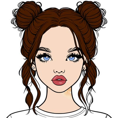 realistic girl with two buns in hair and lips