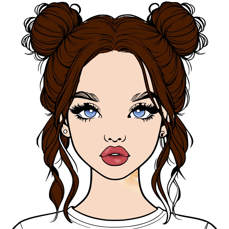 realistic girl with two buns in hair and lips