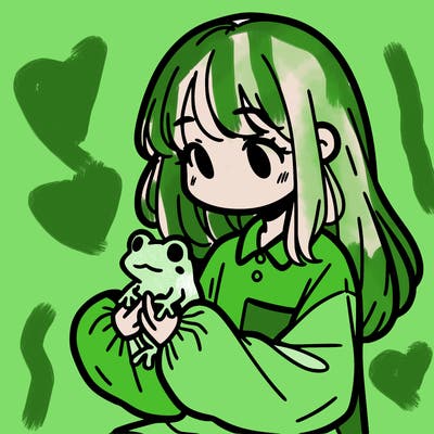 girl with long hair and a oversized shirt. and she is holding a frog