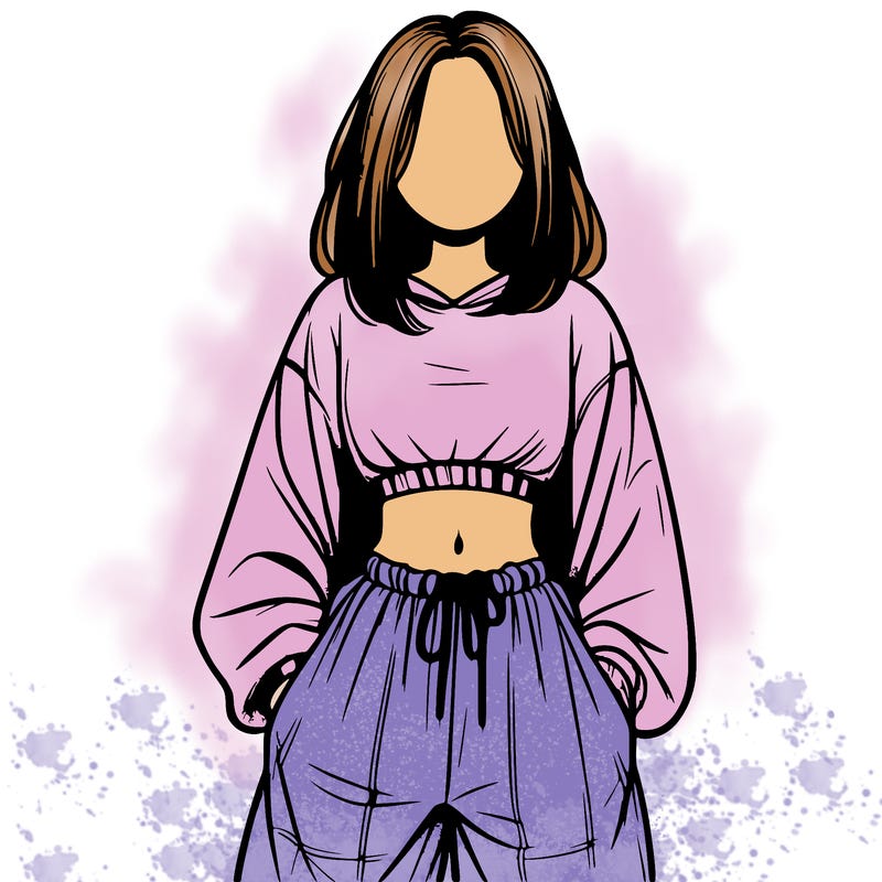 realistic girl faceless with baggy pants and a crop top