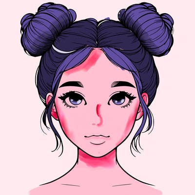 realistic girl with two buns on top of her head