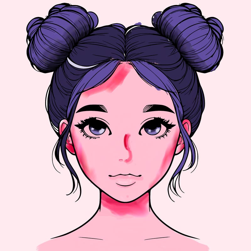 realistic girl with two buns on top of her head