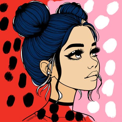 realistic girl with buns on the top of her head