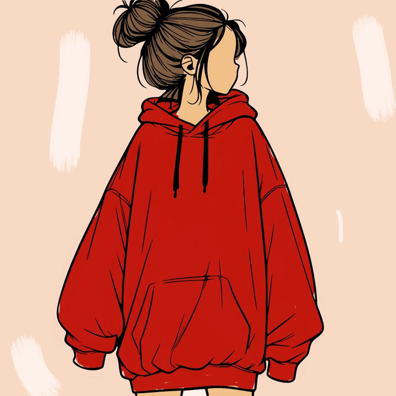 realistic girl with a oversized sweatshirt on and a bun
