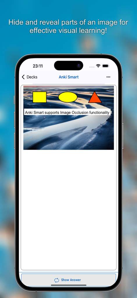 MemU –Smart Flashcard Learning - Captura de pantalla de la aplicación MemU que demuestra la función de oclusión de imágenes para un aprendizaje visual efectivo