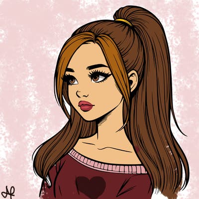 realistic girl with a high ponytail