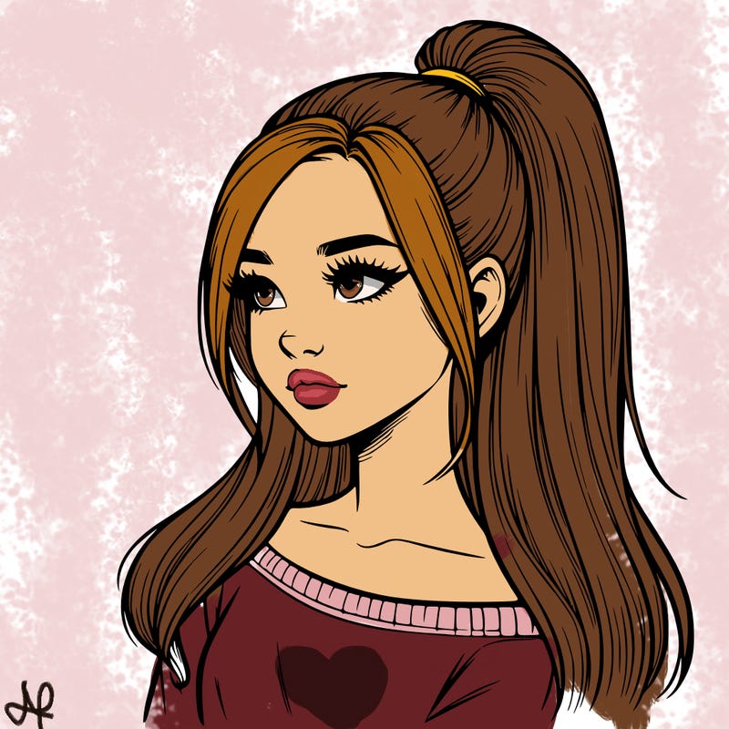 realistic girl with a high ponytail