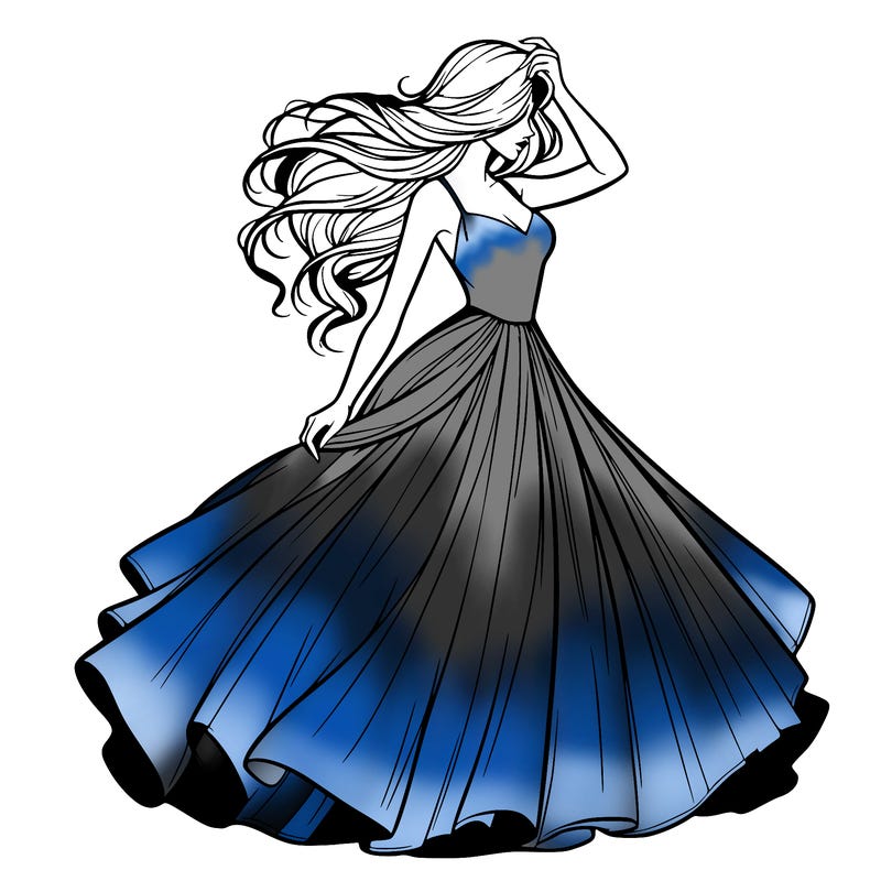 realistic woman with dress flowing in the wind