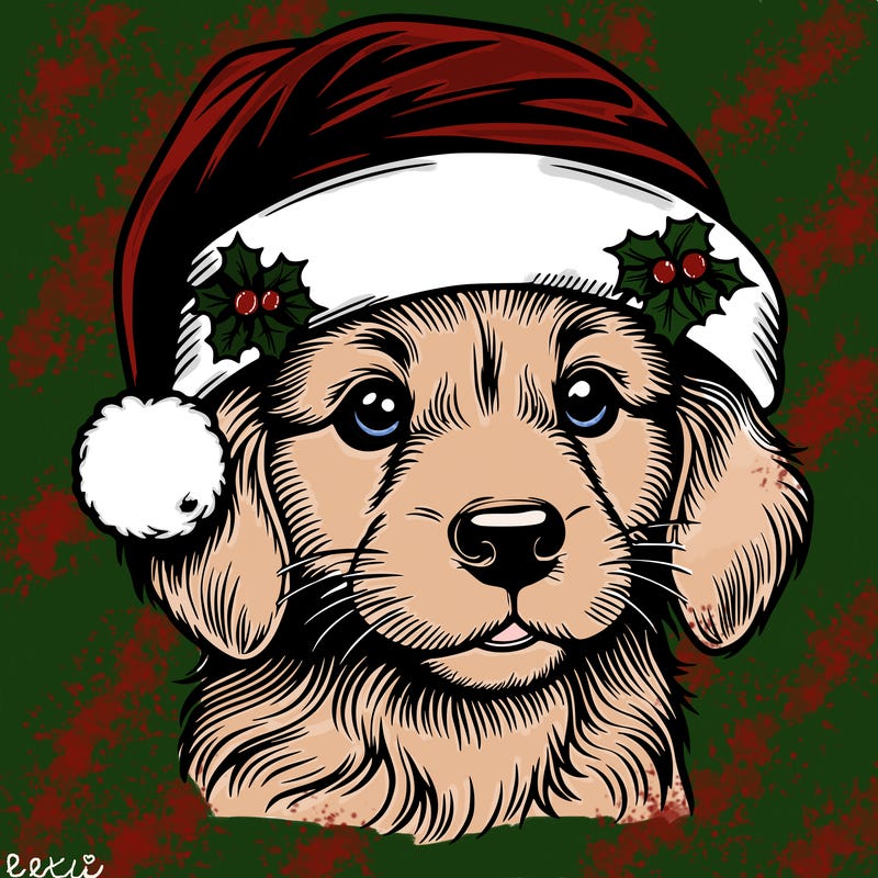 realistic dog wearing a santa hat
