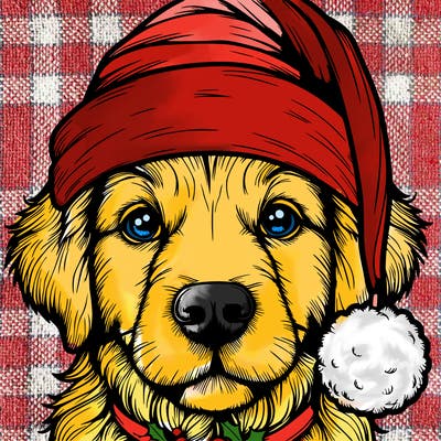 realistic dog with a christmas hat
