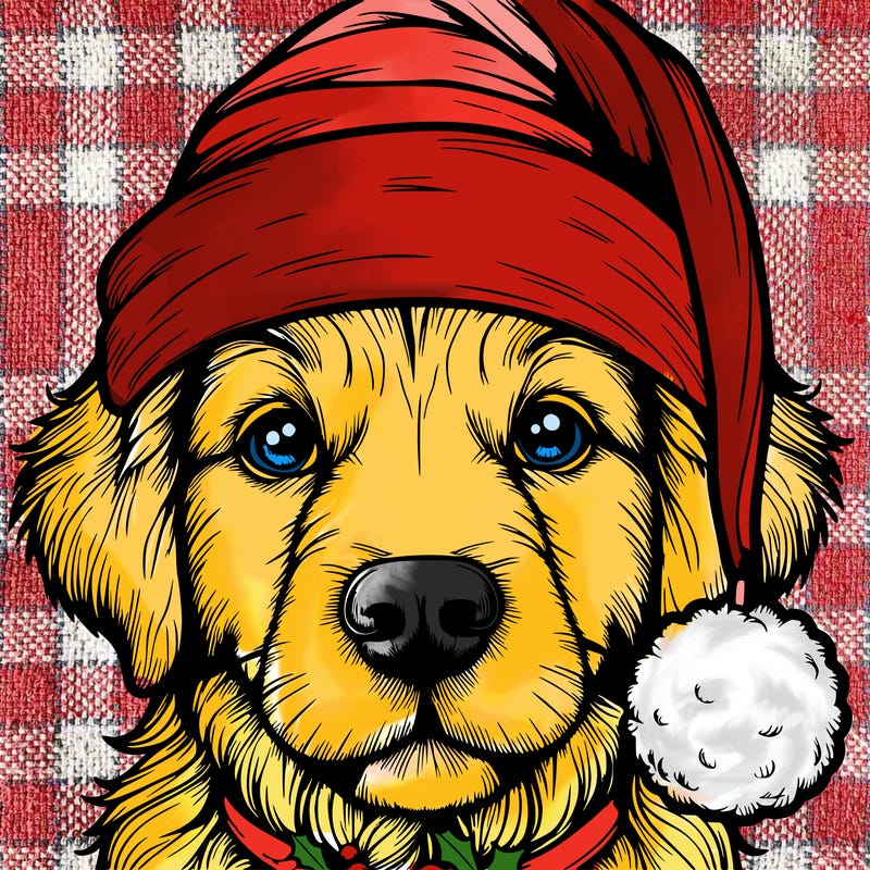 realistic dog with a christmas hat