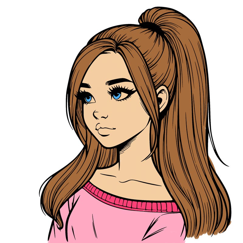 realistic girl with a high ponytail