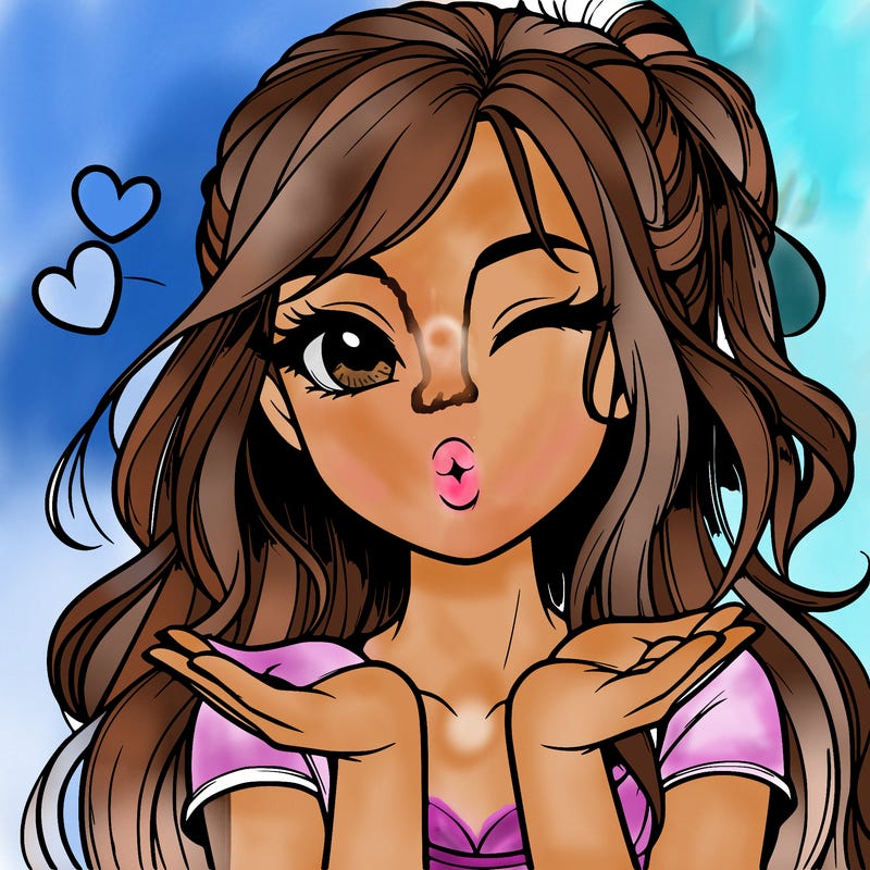 realistic girl winking and blowing a kiss while making heart hands