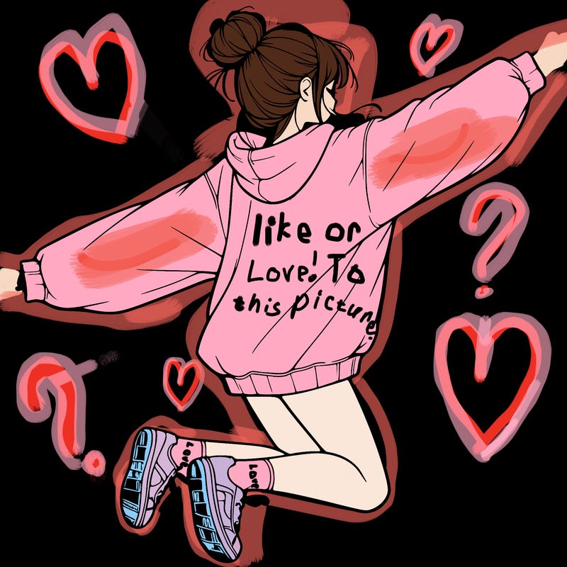 realistic girl jumping with a bun and oversized sweatshirt