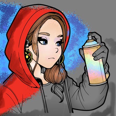 a realistic girl, spray painting